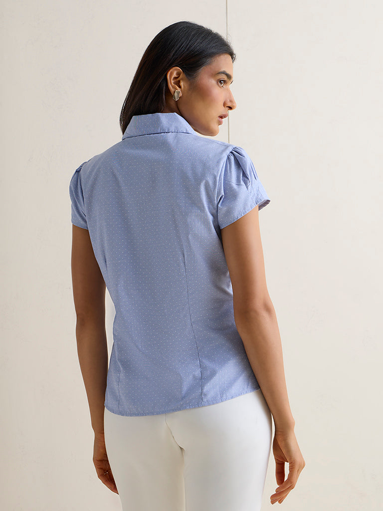 Wardrobe Blue Polka Dot Cotton-Blend Shirt