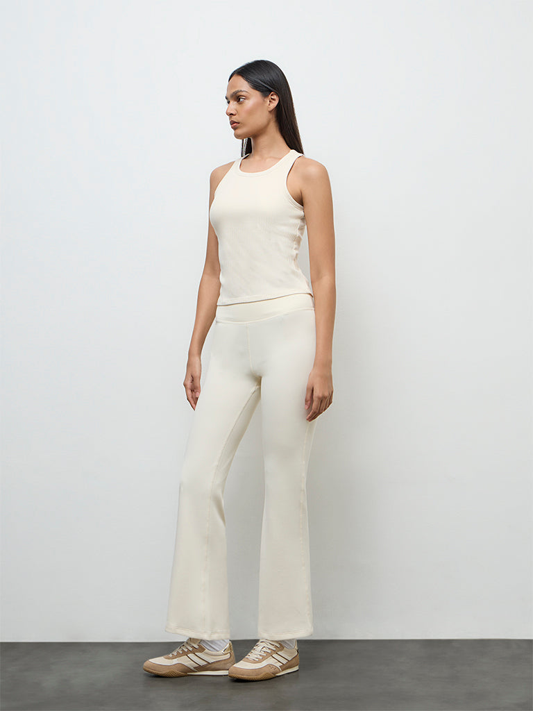 Nuoflexx Cream Ribbed Cotton-Blend Top