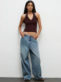 Nuon Dark Brown Ribbed Halter-Neck Top