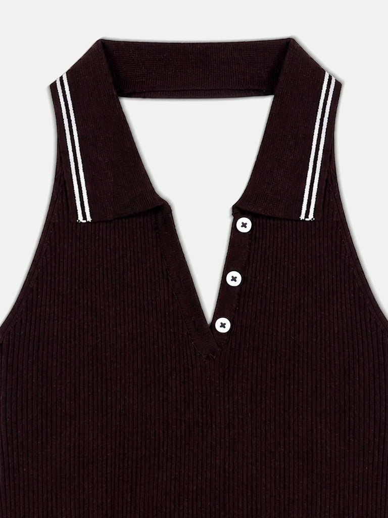 Nuon Dark Brown Ribbed Halter-Neck Top