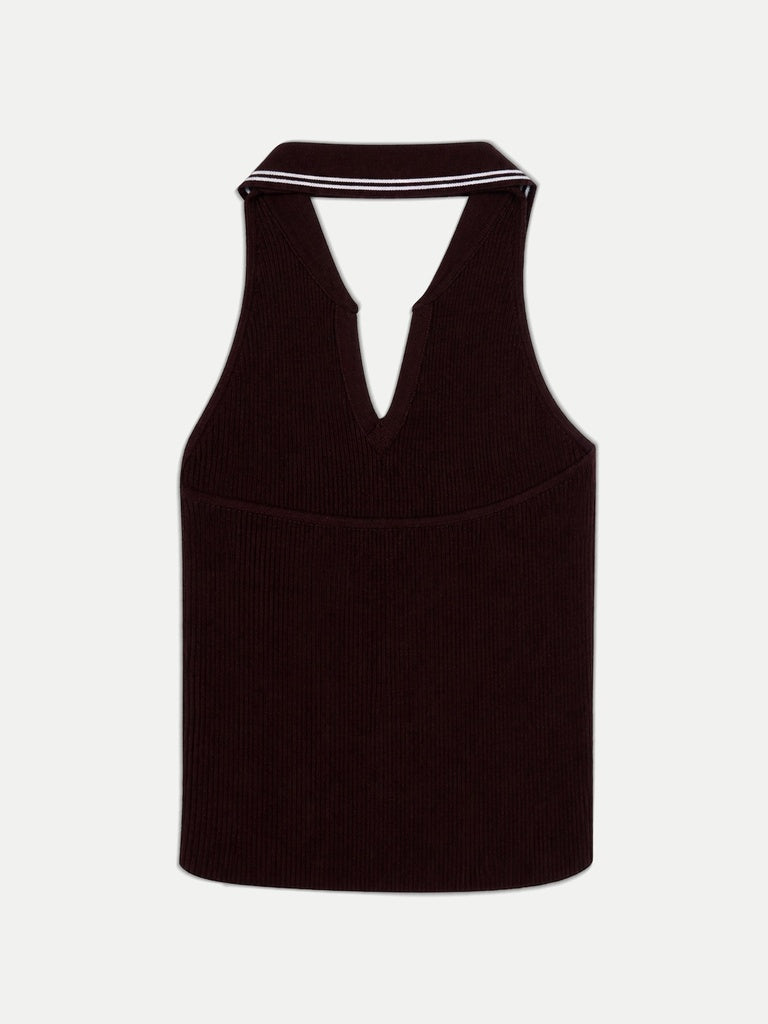 Nuon Dark Brown Ribbed Halter-Neck Top