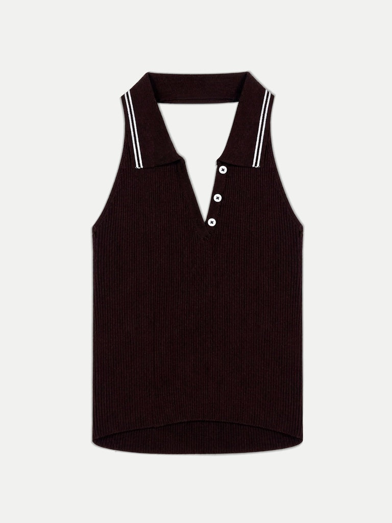 Nuon Dark Brown Ribbed Halter-Neck Top