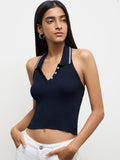 Nuon Navy Ribbed Halter-Neck Top
