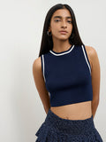 Nuon Navy Contrast-Detailed Top