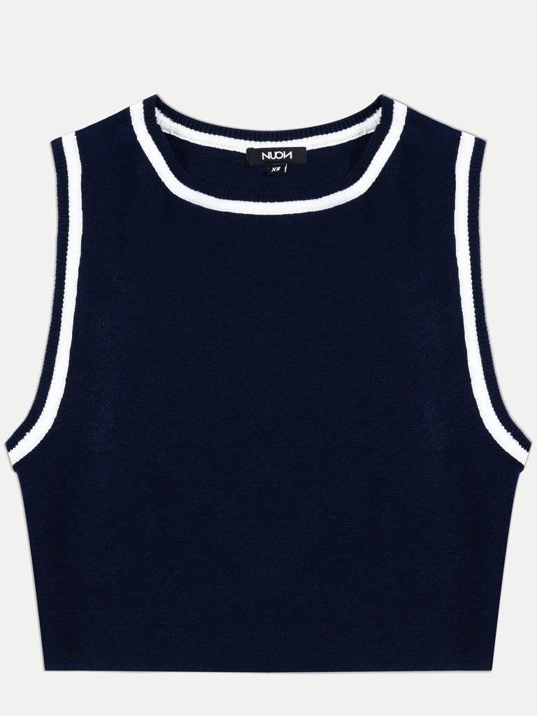 Nuon Navy Contrast-Detailed Top