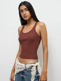 Nuon Brown Ribbed Cotton Tank Top