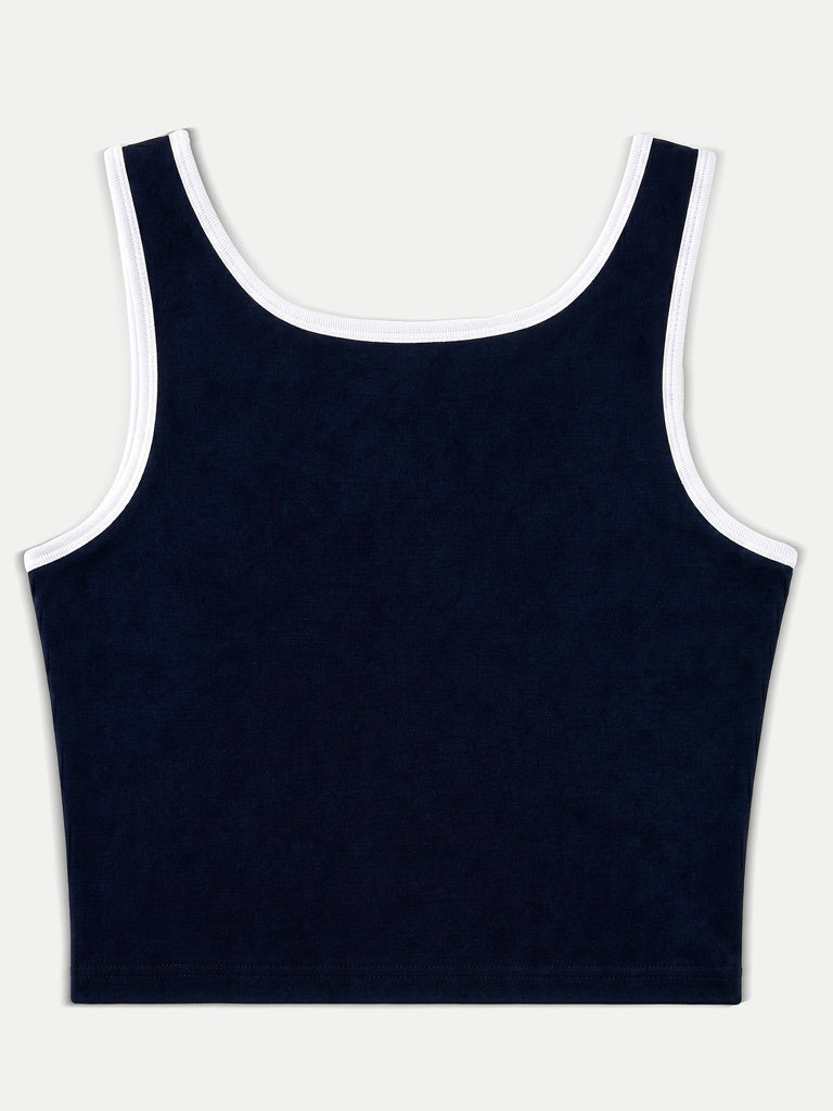 Nuon Navy Text Printed Cotton-Blend Top