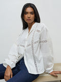 LOV Off-White Lace-Embroidered Cotton Blouse