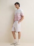 WES Lounge Beige Striped Relaxed-Fit Mid-Rise Cotton Shorts