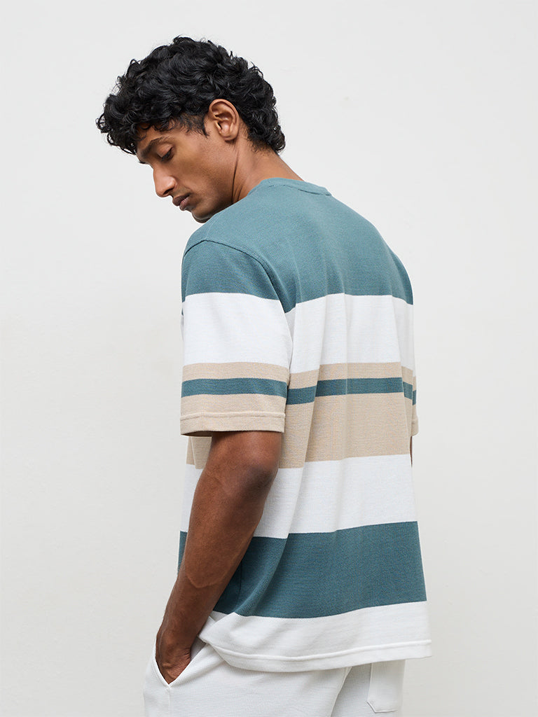 WES Lounge Multicolor Stripe-Printed Relaxed-Fit Cotton T-Shirt