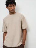 WES Lounge Light Beige Textured Relaxed-Fit Cotton T-Shirt