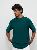WES Lounge Teal Textured Relaxed-Fit Cotton T-Shirt