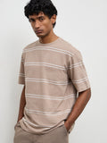 WES Lounge Beige Striped Relaxed-Fit Cotton T-Shirt