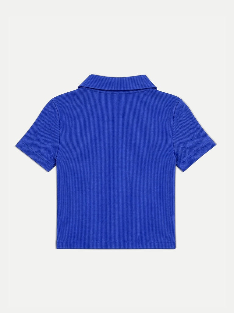 Nuon Blue Ribbed-Texture Cotton Top