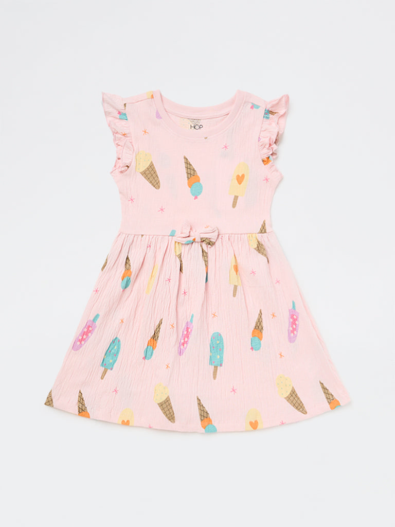 HOP Kids Girls Pink Ice-Cream Printed Cotton-Blend A-Line Dress