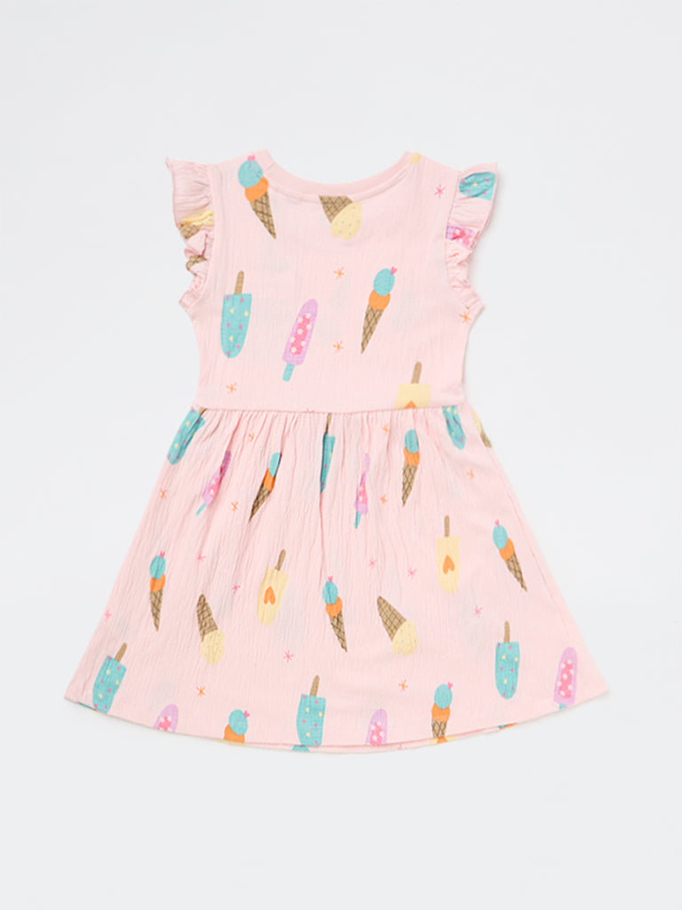 HOP Kids Girls Pink Ice-Cream Printed Cotton-Blend A-Line Dress