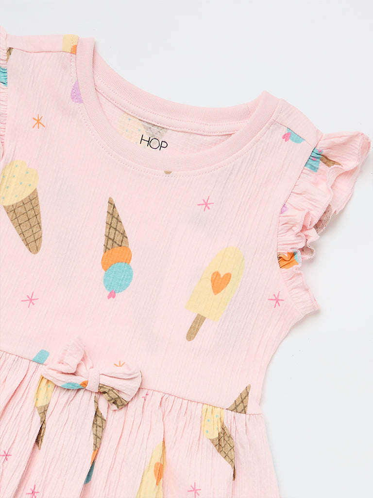 HOP Kids Girls Pink Ice-Cream Printed Cotton-Blend A-Line Dress