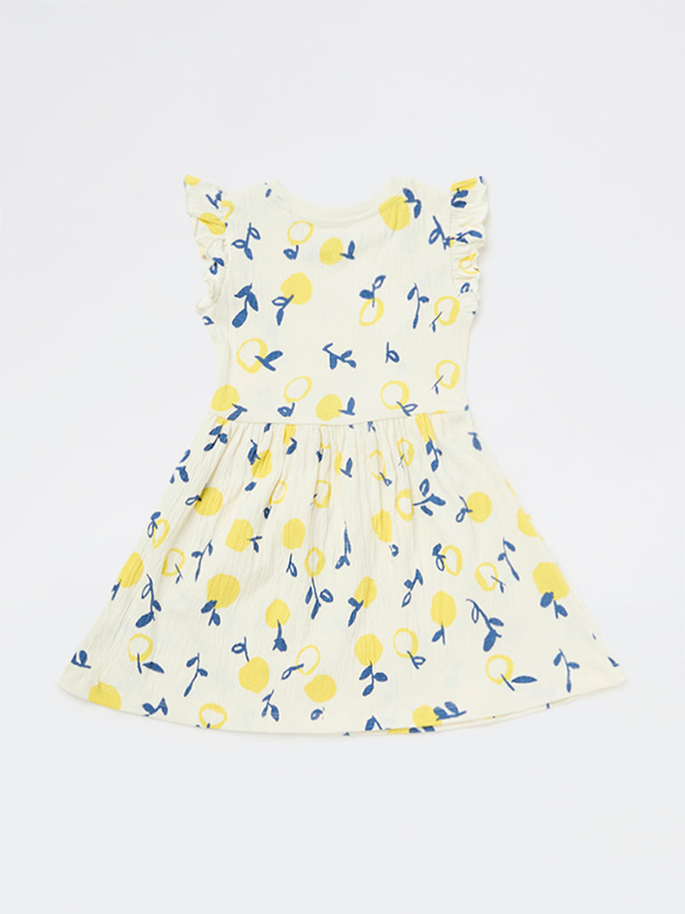 HOP Kids Girls Off-White Fruits Printed Cotton-Blend A-Line Dress
