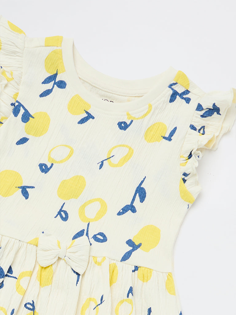 HOP Kids Girls Off-White Fruits Printed Cotton-Blend A-Line Dress