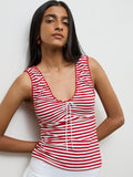 Nuon Red Striped Cotton-Blend Top