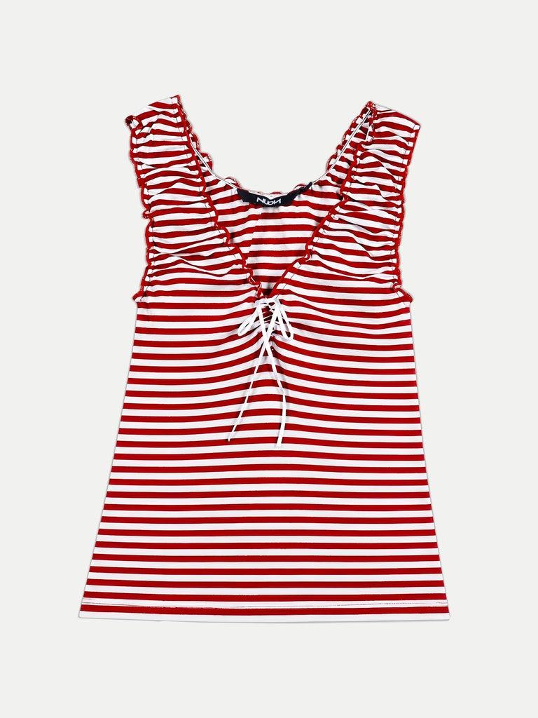 Nuon Red Striped Cotton-Blend Top