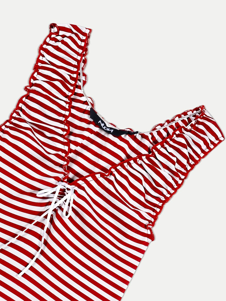 Nuon Red Striped Cotton-Blend Top