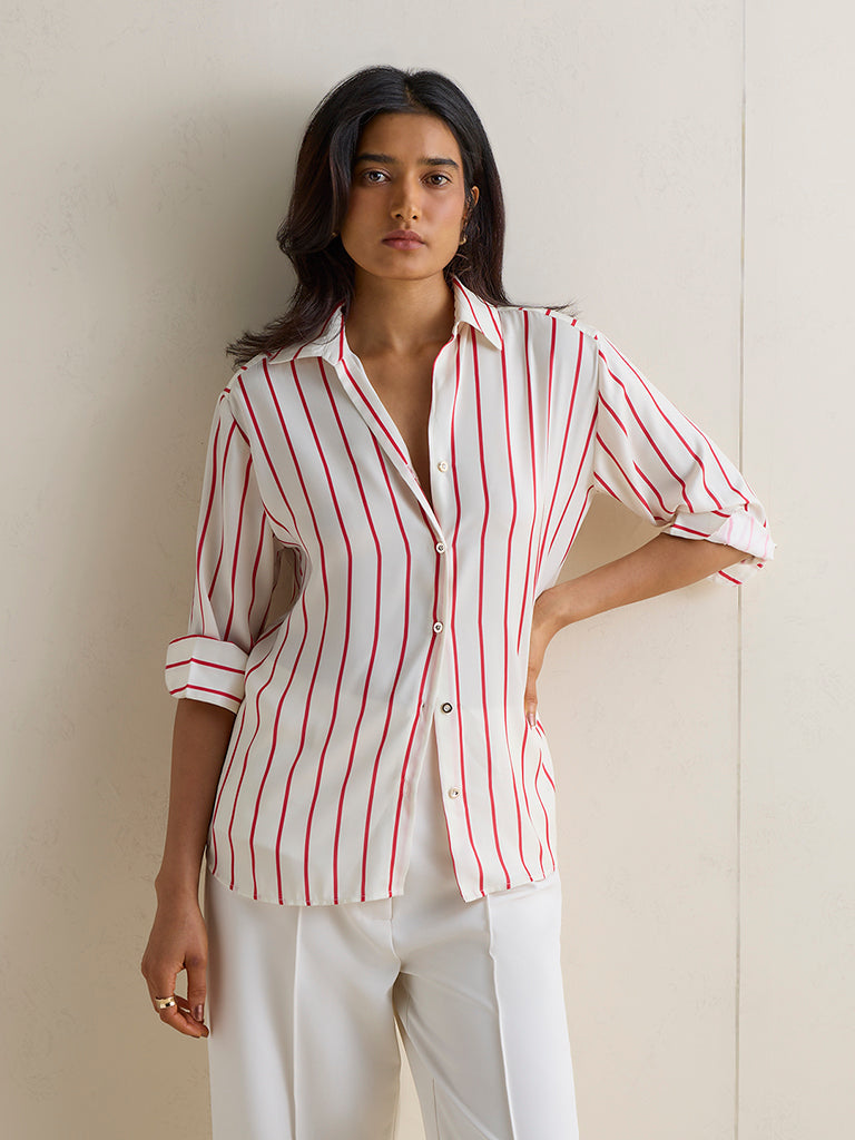 Wardrobe Ivory Striped Satin Shirt