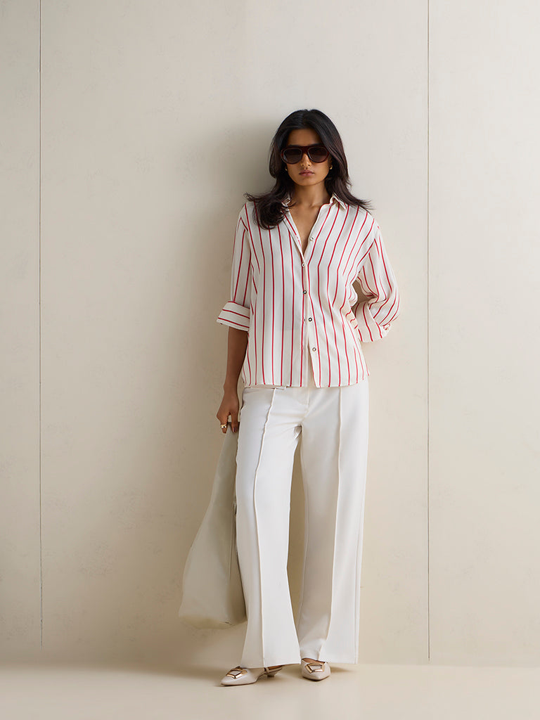 Wardrobe Ivory Striped Satin Shirt
