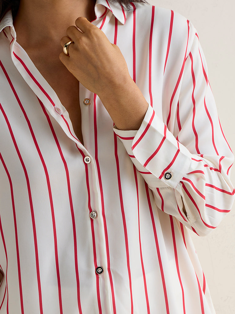 Wardrobe Ivory Striped Satin Shirt