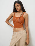 Nuon Rust Text Embellished Cotton Tank Top