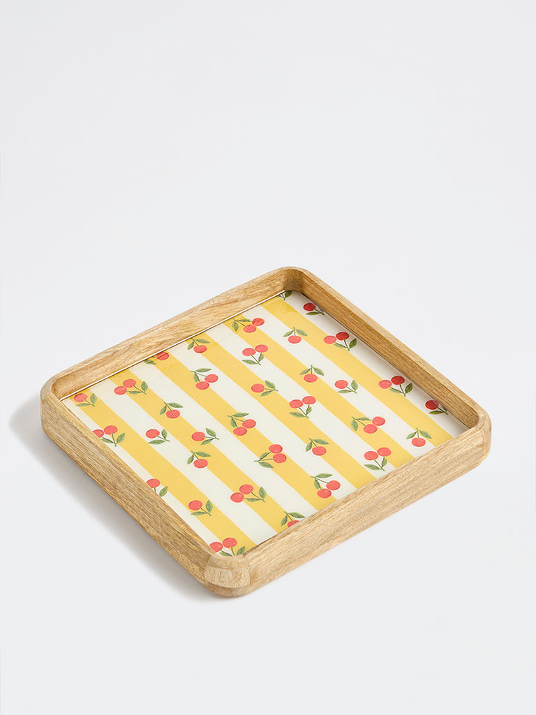 Westside Home Yellow Printed Small Wooden Tray