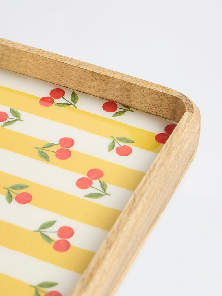 Westside Home Yellow Printed Small Wooden Tray