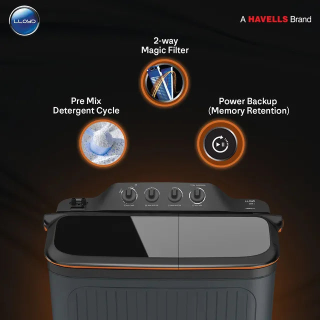 LLOYD 7.5 kg 5 Star Semi Automatic Washing Machine with 3 Wash Programs (GLWMS75CVGEL, Grey)