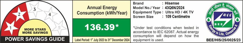 Hisense Q6N 109.22 cm (43 inch) QLED 4K Ultra HD Smart Google TV with 4K AI Upscaler (2024 model)