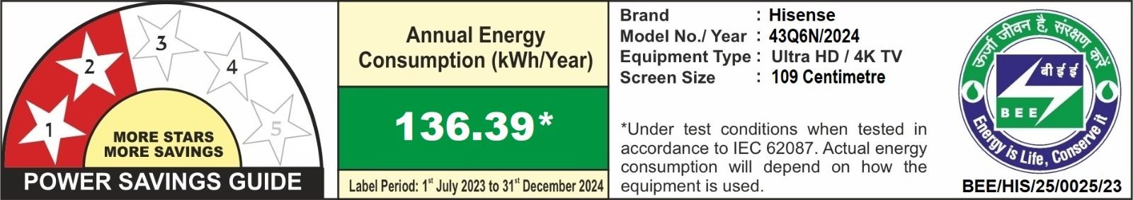 Hisense Q6N 109.22 cm (43 inch) QLED 4K Ultra HD Smart Google TV with 4K AI Upscaler (2024 model)