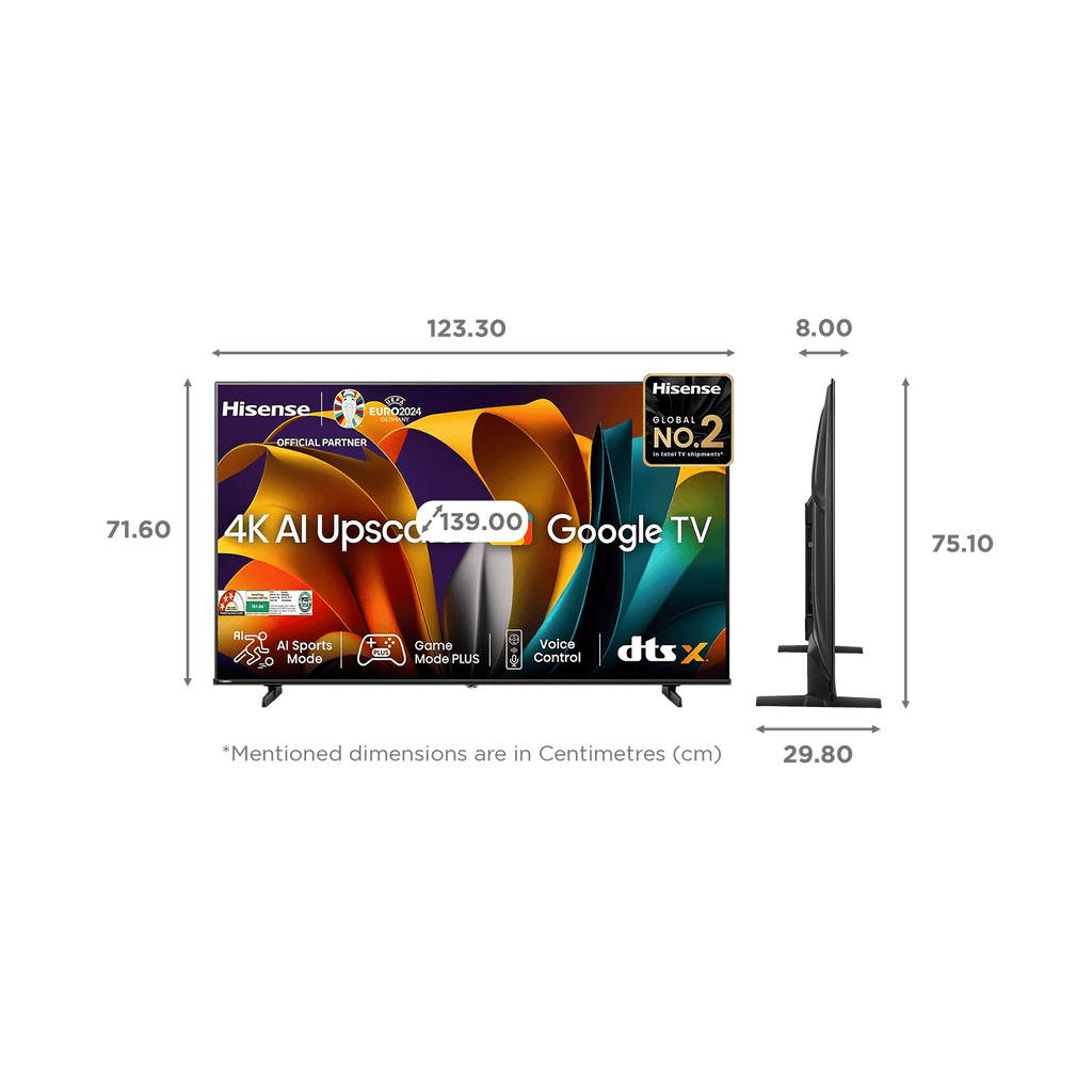 Hisense E6N 139 cm (55 inch) 4K Ultra HD LED Google TV with 4K AI Upscaler (2024 model)