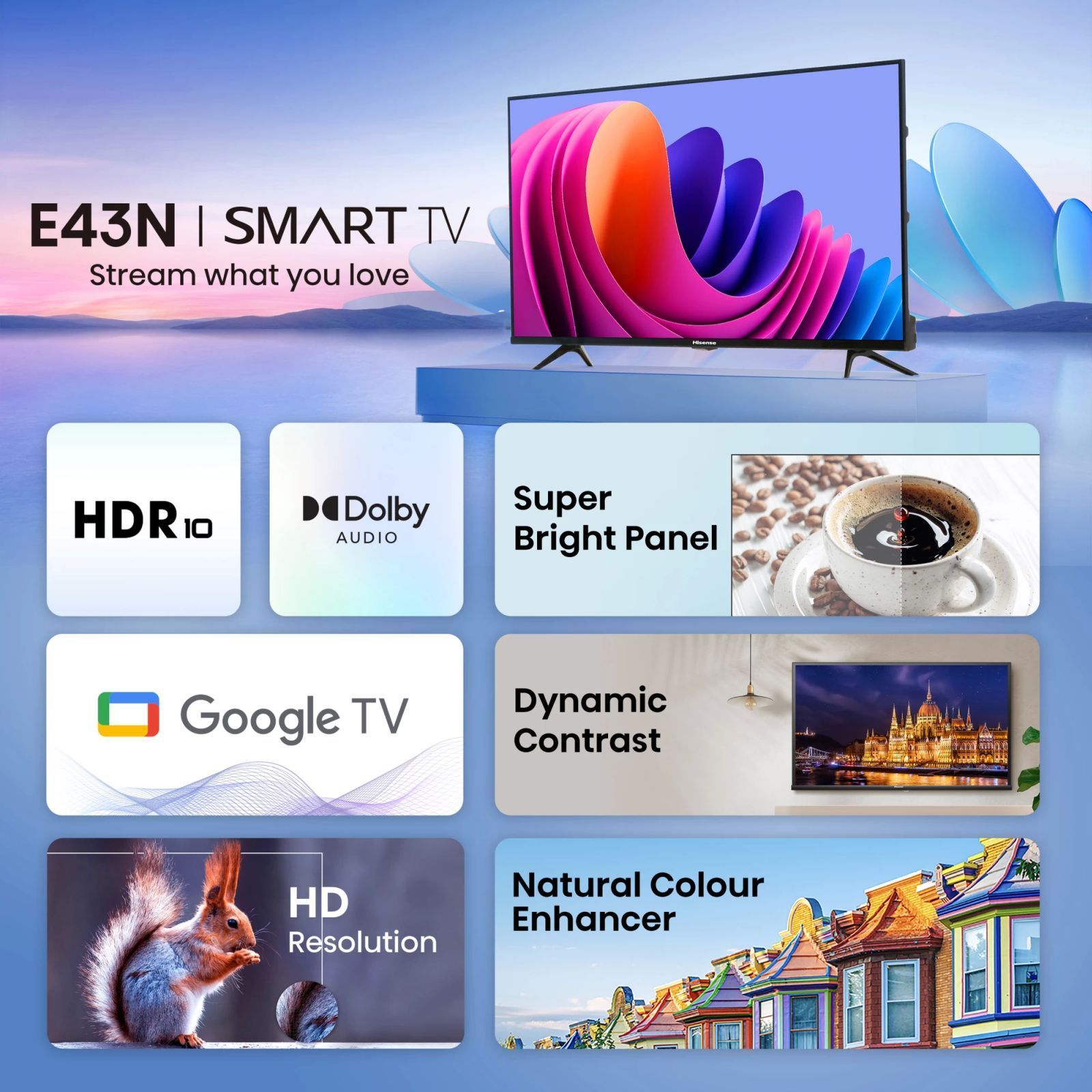 Hisense E43N 81.28 cm (32 inch) HD Ready LED Smart Google TV with Dolby Audio (2024 model)