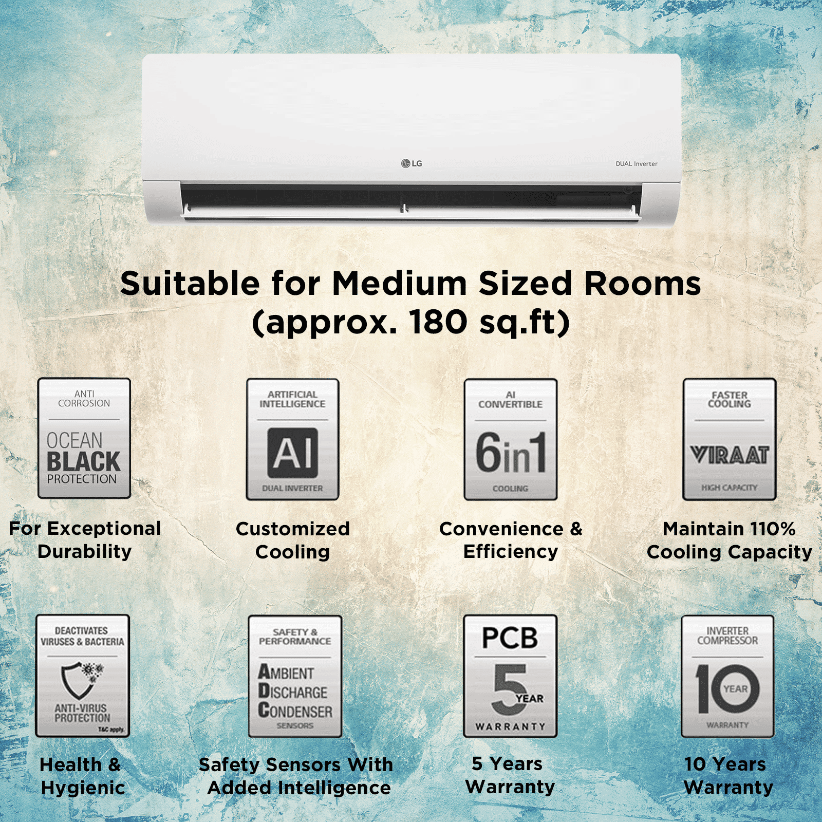 LG 6 in 1 Convertible 1.5 Ton 5 Star Dual Inverter Split AC with HD Filter (2025 Model, Copper Condenser, US-Q19ANZE.ANLG)