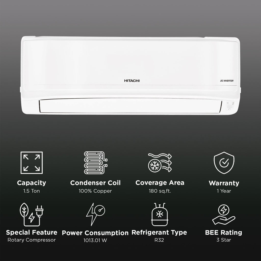 HITACHI iZen 3400SXL Convertible 1.5 Ton 3 Star Inverter Split AC with Penta Sensor (Copper Condenser, RAS.G318PCC2SS1)