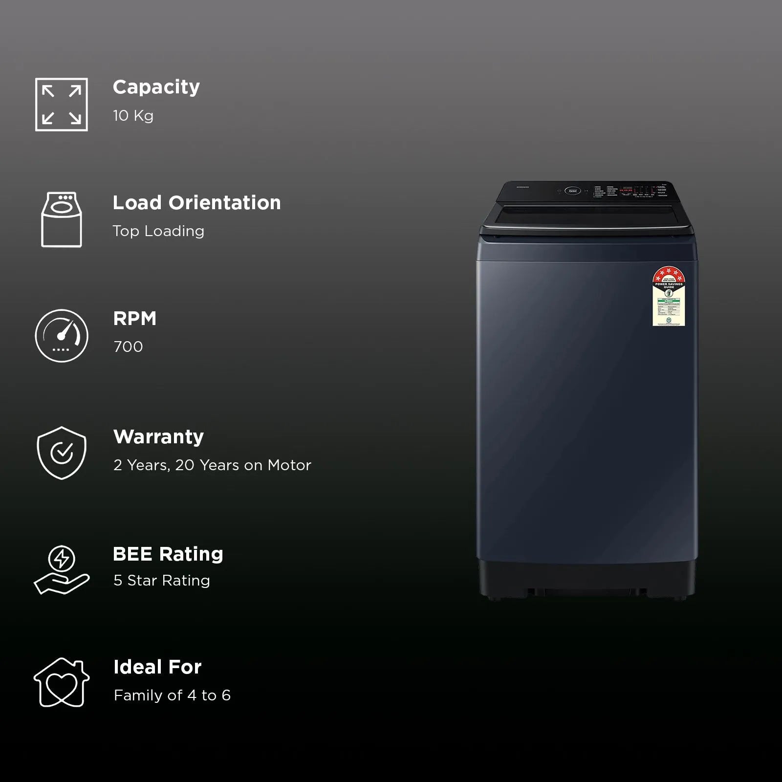 Samsung 10 Kg Top Loading Fully Automatic Washing Machine, WA80F10B3NTL, Brushed Navy