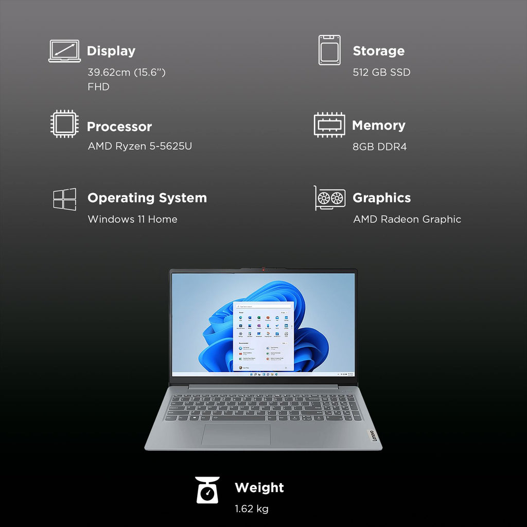 Lenovo IdeaPad Slim 3 15ABR8 AMD Ryzen 5 Thin & Light Laptop (8GB, 512GB SSD, Windows 11 Home, 15.6 inch Full HD Display, 1.62 KG)