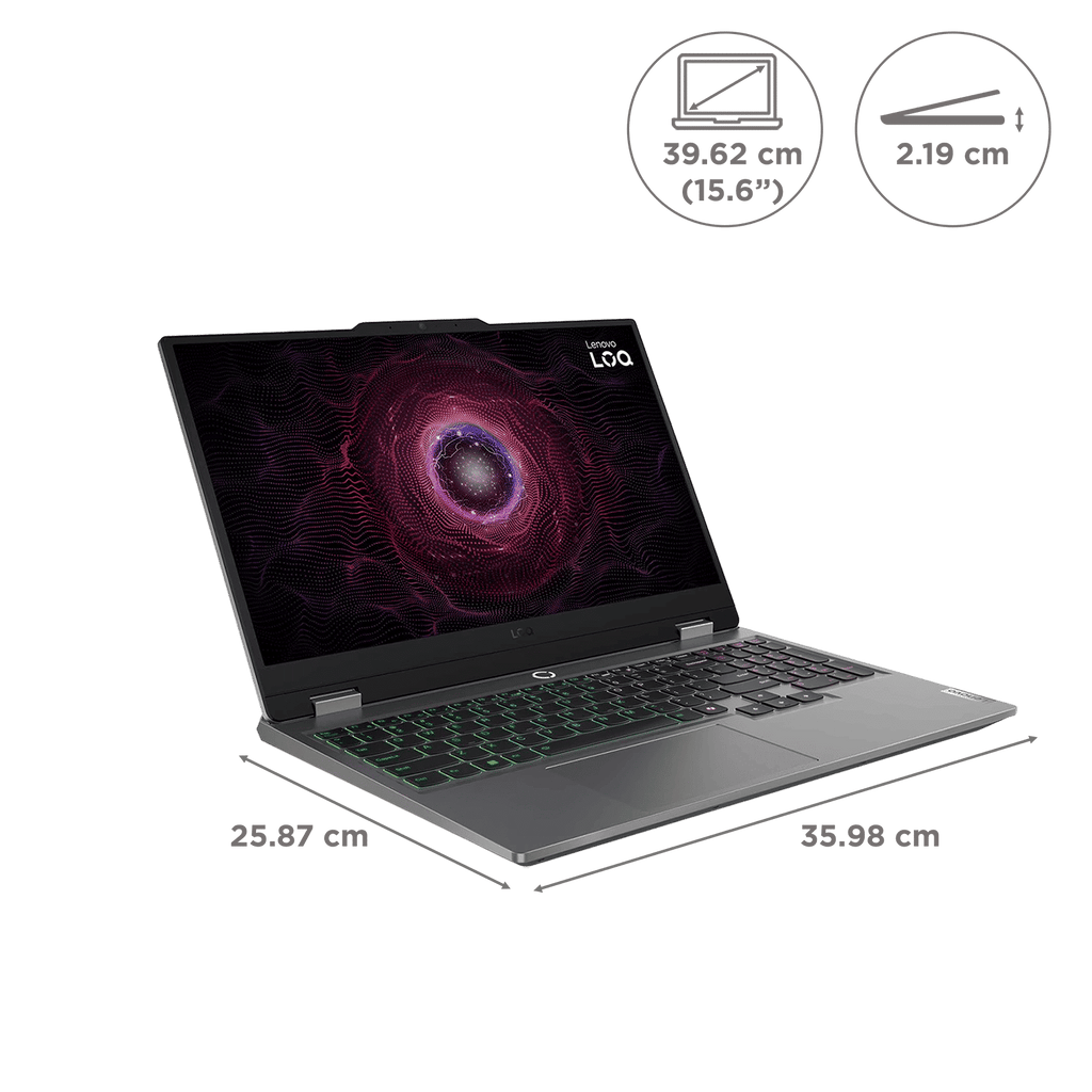 Lenovo LOQ 15ARP9 AMD Ryzen 5 Gaming Laptop (24GB, 512GB SSD, Windows 11 Home, 4GB Graphics, 15.6 inch 144 Hz Full HD IPS Display, NVIDIA GeForce RTX 3050A, MS Office Home 2024, Luna Grey, 2.38 KG)