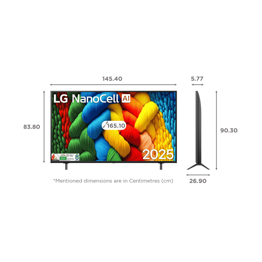 LG NanoCell AI NANO83 165.1 cm (65 inch) 4K Ultra HD Smart WebOS TV with Dolby Atmos (2025 Model)
