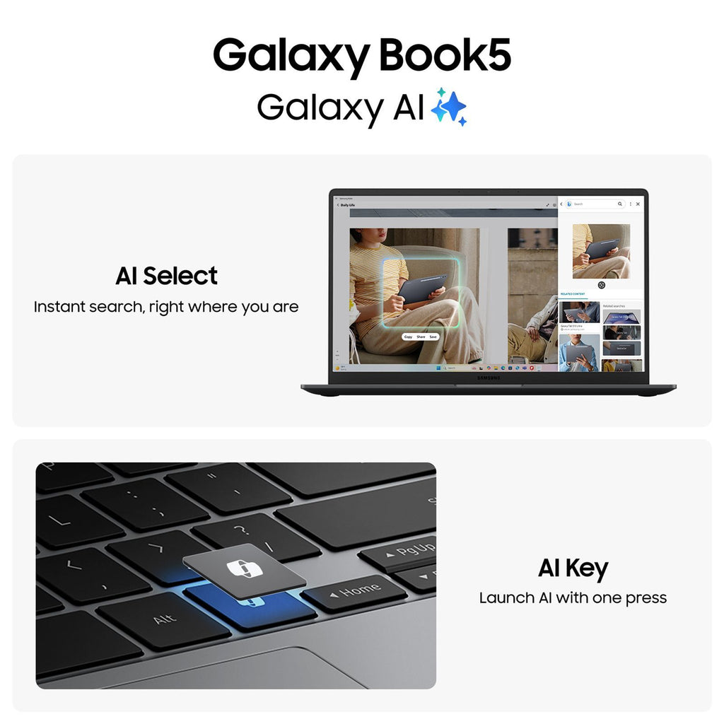 SAMSUNG Galaxy Book5 Intel Core Ultra 7 Thin & Light Laptop (16GB, 512GB SSD, Windows 11 Home, 15.6 inch Full HD IPS Display, MS Office Home 2024, Gray, 1.55 KG)