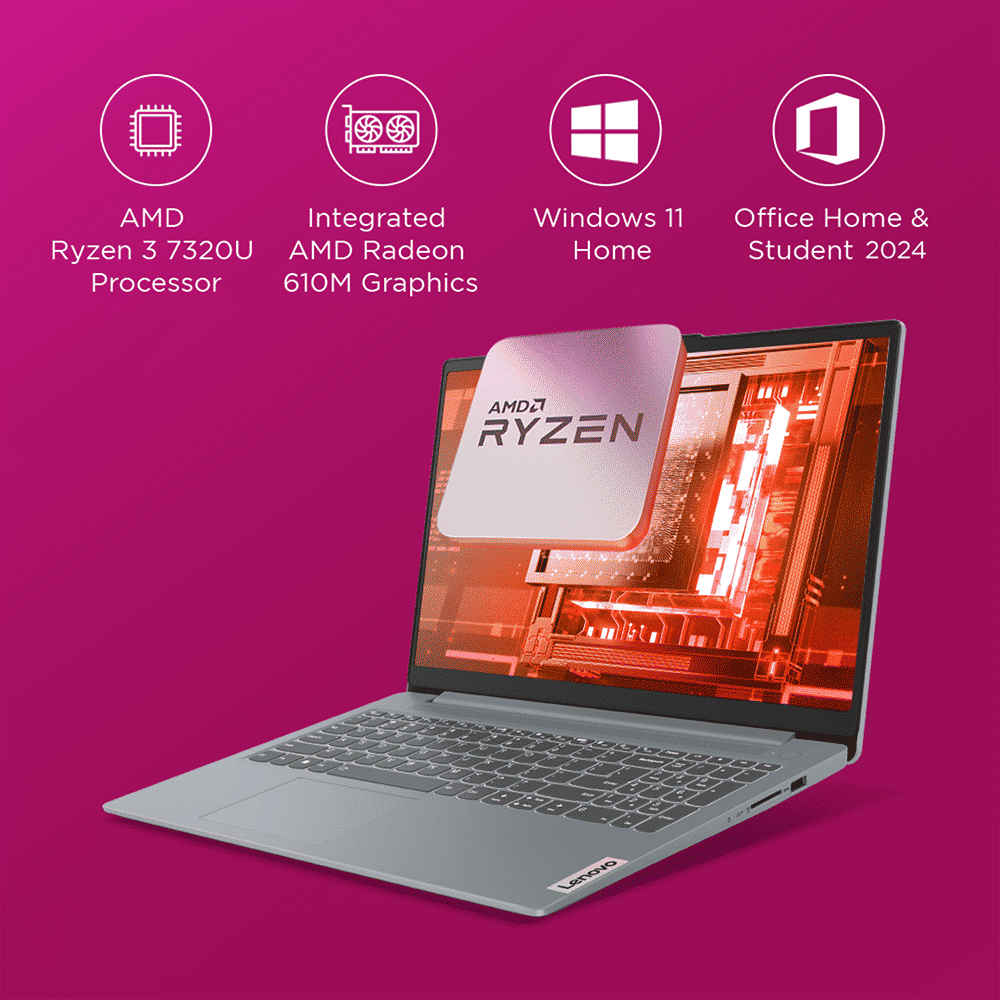 Lenovo IdeaPad Slim 3 15AMN8 AMD Ryzen 3 Laptop (8GB RAM, 512GB SSD, Windows 11 Home, 15.6 inch Full HD TN Display, MS Office Home 2024, Arctic Grey, 1.62 KG)