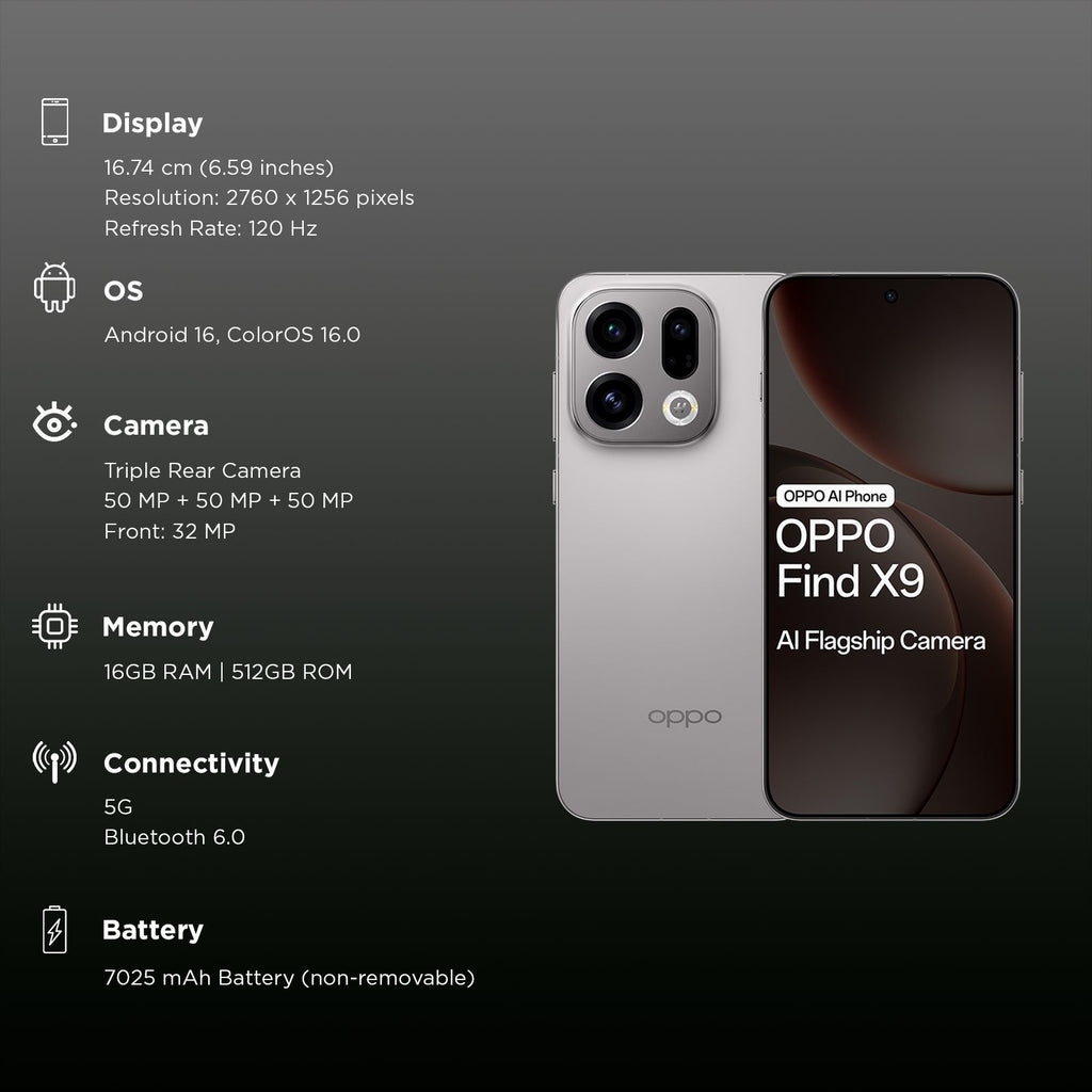 oppo Find X9 5G (16GB RAM, 512GB, Titanium Grey)