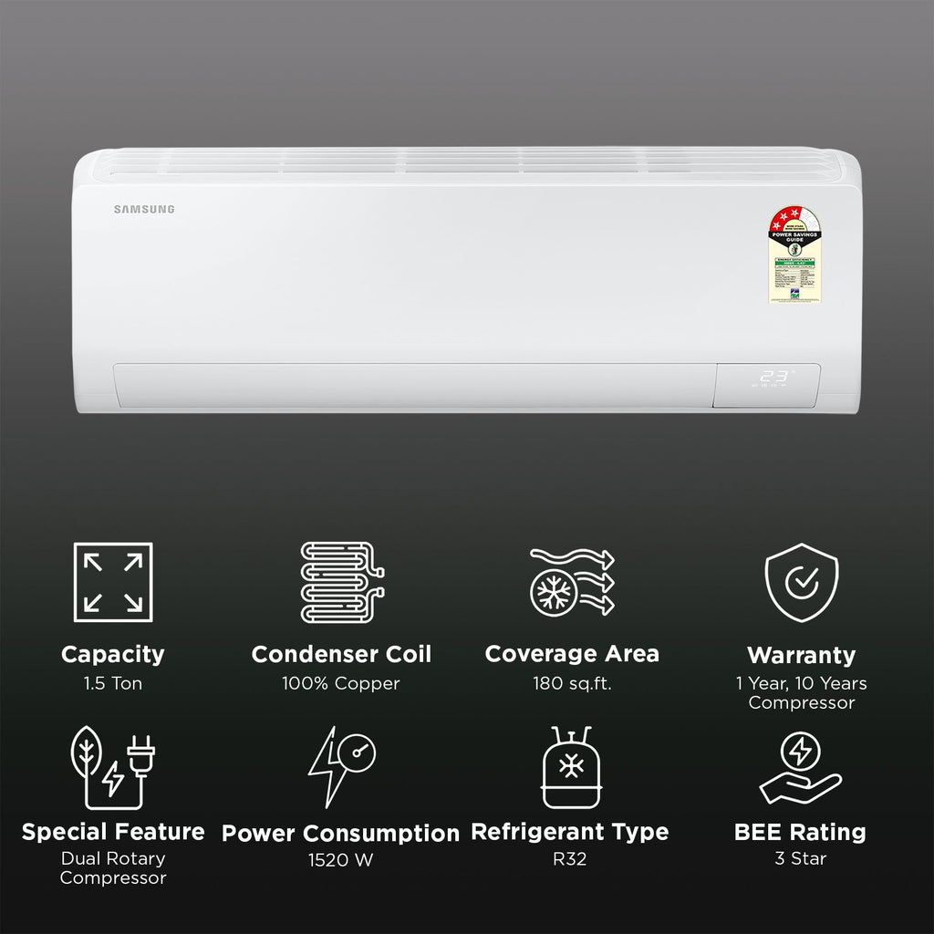 SAMSUNG 5 in 1 Convertible 1.5 Ton 3 Star Inverter Split Smart AC with Bespoke AI (2026 Model, Copper Condenser, AR50H19D1XHNNA)