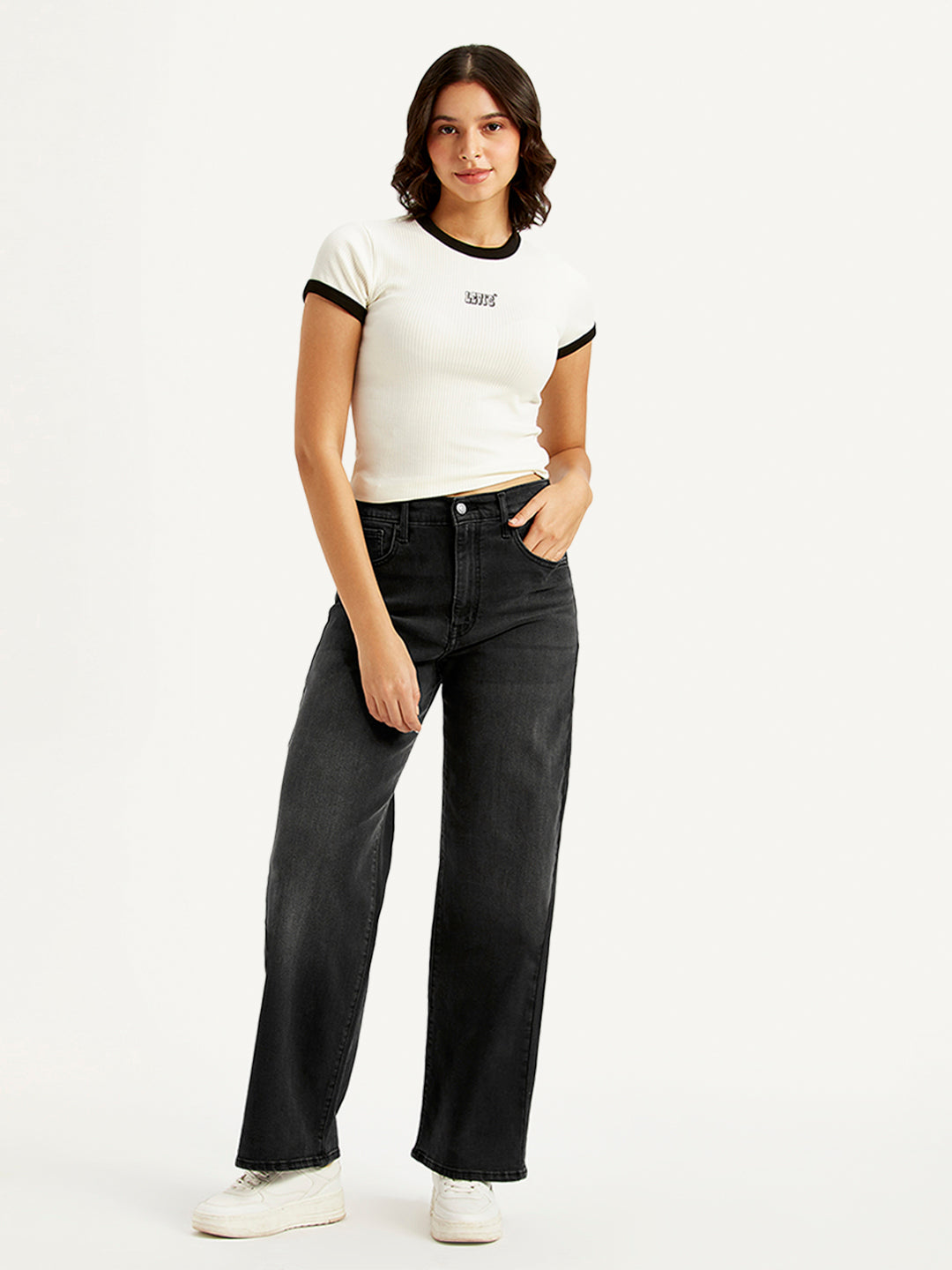 Women's Charcoal Grey Mile High Wide Leg Fit High Rise Jeans