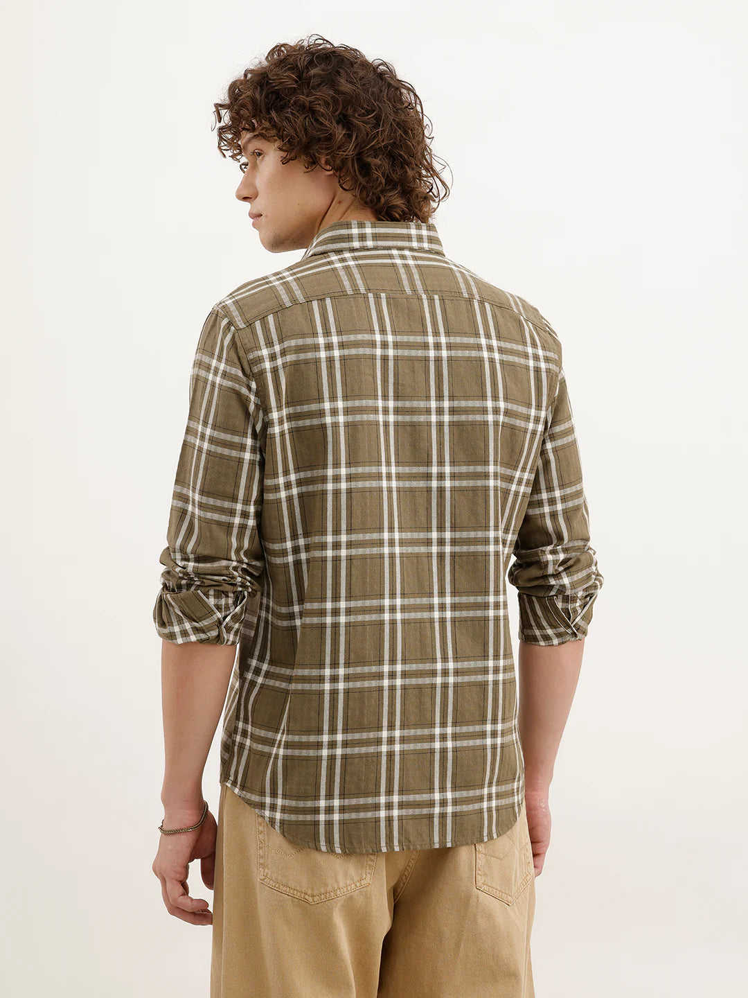 Slim Fit Checkered Shirt  | Olive