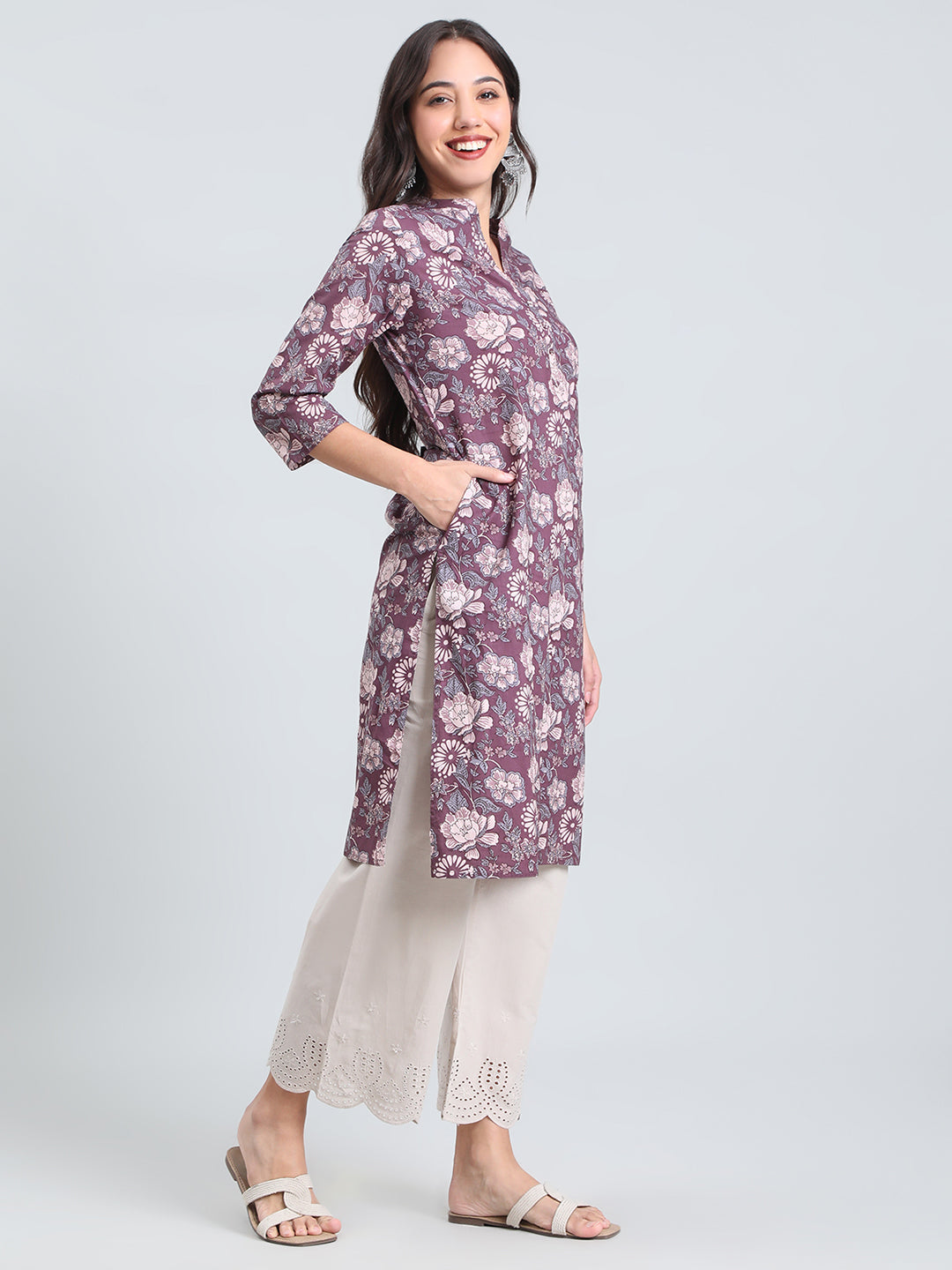 Cotton Floral Block Print Straight Kurta